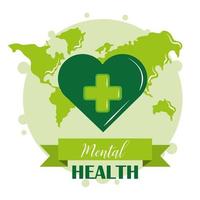 mental hälsodag, medvetenhet om grönt hjärta, psykologisk medicinsk behandling vektor
