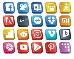 20 social media ikon packa Inklusive Youtube brightkite Dropbox video Instagram vektor