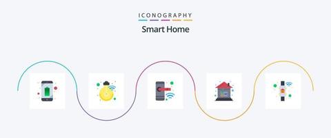 smart Hem platt 5 ikon packa Inklusive kontrollera. alternativ. smart. bärbar dator. smart vektor