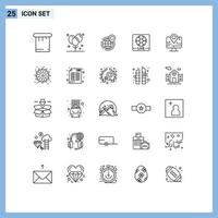 Aktienvektor-Icon-Pack mit 25 Linienzeichen und Symbolen für Fußballspiel-Globus-Live-Punkt editierbare Vektordesign-Elemente vektor