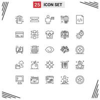 Stock Vector Icon Pack mit 25 Zeilenzeichen und Symbolen für HTML-Code-Körper Heißluft editierbare Vektordesign-Elemente