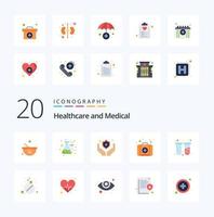 20 medizinische Flachfarben-Icon-Packs wie Röhren-Chemie-Test medizinischer Notfall vektor