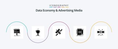 data ekonomi och reklam media glyf 5 ikon packa Inklusive handla. avtal. kant. sändare. radio vektor