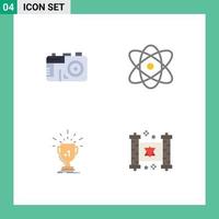 flaches Symbolpaket mit 4 universellen Symbolen der Kamera gewinnen Atomwissenschaft erste bearbeitbare Vektordesign-Elemente vektor