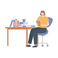 kvinnlig anställd som sitter på stol med bokkontorsutrymme vektor
