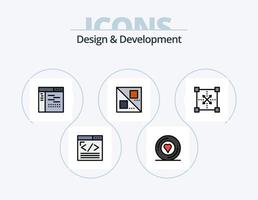 Design- und Entwicklungslinie gefüllt Icon Pack 5 Icon Design. Web-Design. Registerkarten. Aufkleber. Tab. Entwicklung vektor