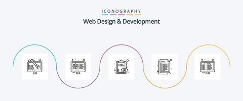 Webdesign- und Entwicklungslinie 5 Icon Pack inklusive Web. html. die Einstellungen. Design. Zwischenablage vektor