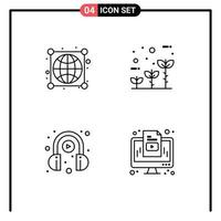 Satz von 4 Vektor-Filledline-Flachfarben auf Raster für Erdkopfhörerverbindungen Globus spielen editierbare Vektordesign-Elemente vektor