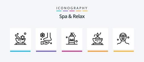 Spa und Relax Line 5 Icon Pack inklusive Rücken. Gesichtsmaske. Dusche. Kosmetika. Handtuch. kreatives Symboldesign vektor