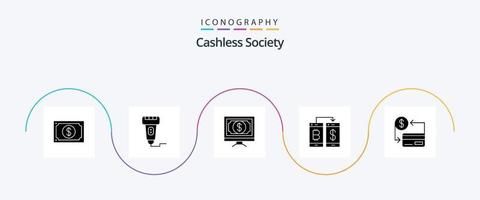 Cashless Society Glyph 5 Icon Pack inklusive Smartphone. bargeldlos. Preis. Zahlen. Finanzen vektor