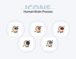 Prozesslinie des menschlichen Gehirns gefüllt Icon Pack 5 Icon Design. Mensch. Bildung. Perfektion. Buchen. Verstand vektor