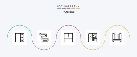 interiör linje 5 ikon packa Inklusive . barn. skrivbord. säng. interiör vektor