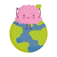 Welttag der psychischen Gesundheit, Cartoon Gehirn Planet isoliert Design vektor