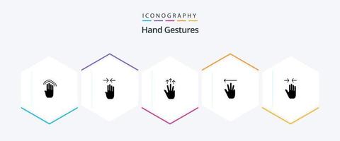 Handgesten 25 Glyphen-Icon-Pack inklusive links. Handcursor. Prise. Hand. drei Finger vektor