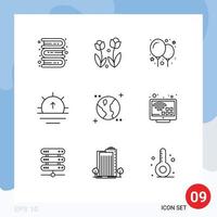 Stock Vector Icon Pack mit 9 Zeilen Zeichen und Symbolen für Erde Wetter Frühling Sonnenaufgang Natur editierbare Vektordesign-Elemente