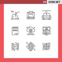 uppsättning av 9 modern ui ikoner symboler tecken för data moln bagage signatur dokumentera redigerbar vektor design element