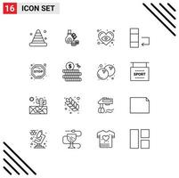 stock vektor ikon packa av 16 linje tecken och symboler för resa byta mynt data kärlek redigerbar vektor design element