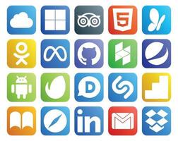 20 social media ikon packa Inklusive ibooks shazam Facebook disqus android vektor