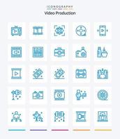 kreative Videoproduktion 25 blaues Symbolpaket wie Filmklappe. Kinematographie. . Aktion Klöppel. Ansicht vektor