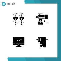 Stock Vector Icon Pack mit 4 Zeilenzeichen und Symbolen für benutzerdefinierte Ohrringe Gerät Astronomie Teleskop PC editierbare Vektordesign-Elemente