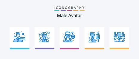 männlicher Avatar blau 5 Icon Pack inklusive Programmierung. Entwicklung. Spieler. Service. Hotel. kreatives Symboldesign vektor
