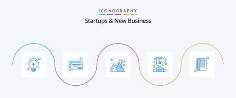 startups och ny företag blå 5 ikon packa Inklusive spela in. Kontakt bok. flagga. Framgång. trofén vektor