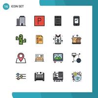 16 universelle, flache, farbgefüllte Linienzeichen Symbole der Pflanze Wüste Text Kaktus android editierbare kreative Vektordesign-Elemente vektor