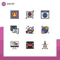 Gruppe von 9 gefüllten flachen Farbzeichen und Symbolen für Süßspeise-Globus-Nachricht-Chat editierbare Vektordesign-Elemente vektor