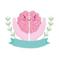 Welttag der psychischen Gesundheit, Cartoon Gehirn in Händen Bandkarte