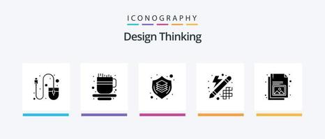 Design Thinking Glyph 5 Icon Pack inklusive Dokument. Denken. Design. Innovation. kreativ. kreatives Symboldesign vektor