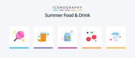sommar mat och dryck platt 5 ikon packa Inklusive smoothie. kopp. drycker. ljuv. frukt. kreativ ikoner design vektor