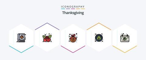 Thanksgiving 25 Filledline Icon Pack inklusive Datum. Herbst. Hinweis. das Erntedankfest. Blatt vektor