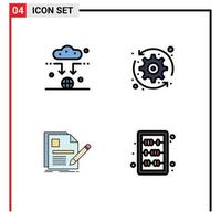 Packung mit 4 modernen Filledline-Flachfarben Zeichen und Symbolen für Web-Printmedien wie Antennendatei WLAN-System Stift editierbare Vektordesign-Elemente vektor