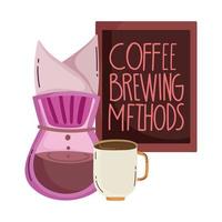 Kaffeezubereitungsmethoden, Tropfbecher und Menü vektor