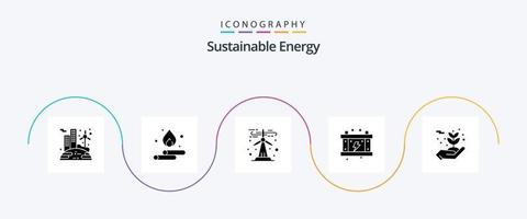 Glyphen-5-Icon-Paket für nachhaltige Energie einschließlich Umwelt. Batterie. Ökologie. Energie. Elektrizität vektor