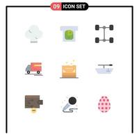 9 användare gränssnitt platt Färg packa av modern tecken och symboler av ta bort båt lastbil badrum svamp redigerbar vektor design element