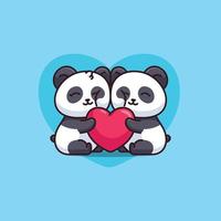 söt panda enorm kärlek hjärta tecknad serie vektor ikon illustration djur- isolerat