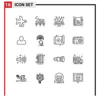 Stock Vector Icon Pack mit 16 Zeilenzeichen und Symbolen für den Benutzeradministrator Krone bearbeiten Kommentar editierbare Vektordesign-Elemente