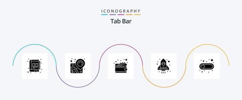 flik bar glyf 5 ikon packa Inklusive växla. knapp. kontanter. av. rymdskepp vektor