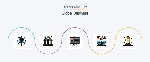 Global Business Line gefüllt Flat 5 Icon Pack inklusive. Finanzen. Präsentation. Unternehmen. Treffen vektor