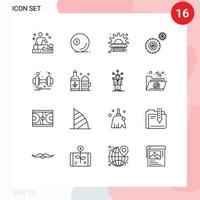 Gruppe von 16 modernen Umrissen für die Verwaltung von bearbeitbaren Vektordesign-Elementen für Hantelradkugelreifen vektor