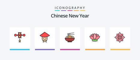 kinesisk ny år linje fylld 5 ikon packa Inklusive kinesisk mat. spa. månen. massage. kinesiska. kreativ ikoner design vektor