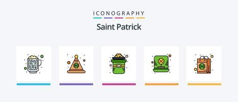 Saint Patrick Line Filled 5 Icon Pack inklusive Shop. kaufen. Gold. Patrick. Kobold. kreatives Symboldesign vektor