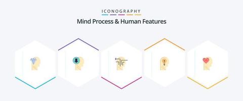 Mind Process und Human Features 25 Flat Icon Pack inklusive Think. Idee. Nieder. Kopf. Kopf vektor