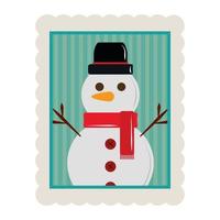god jul snögubbe med hatt karaktär dekoration stämpel ikon vektor