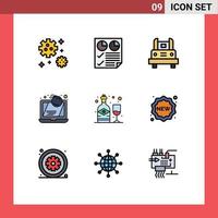 9 gefülltes flaches Farbkonzept für mobile Websites und Apps Laptop-Computer Busbombenreise editierbare Vektordesign-Elemente vektor