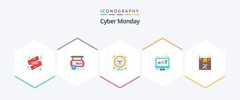 Cyber Monday 25 Flat Icon Pack inklusive Prozentsatz. Anzeige. Timer. Rabatt. begrenzt vektor