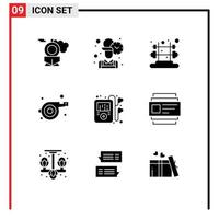 Stock Vector Icon Pack mit 9 Zeilenzeichen und Symbolen für ID-Player-Fitnessstudio-Musikpfeife editierbare Vektordesign-Elemente
