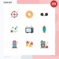 grupp av 9 platt färger tecken och symboler för mikrovågsugn mat post tvätta hand redigerbar vektor design element
