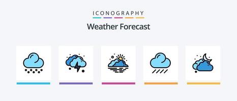 Wetterlinie gefüllt 5 Icon Pack inklusive . Wetter. Wind. Thermometer. Mond. kreatives Symboldesign vektor